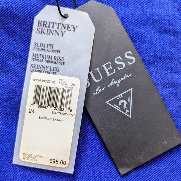 Guess NWT 24 Brittney Skinny Jeans Slim Fit Royal Blue Y2K - Picture 2 of 8